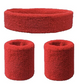 WRISTBAND & HEADBAND SET Tennis Terry Towelling Cotton Sweat Band Team Gym  - Red