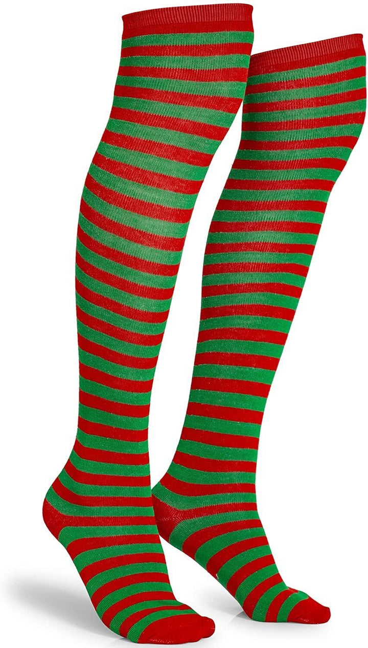 Christmas Over The Knee Socks Red Green Xmas Candy Cane Striped Socks Elf