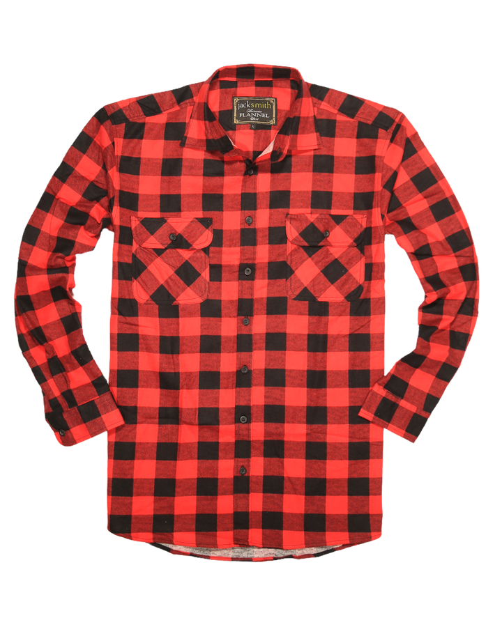 Mens 100% Cotton Flannelette Shirt Long Sleeve Check Authentic Flannel - Red/Black - 3XL