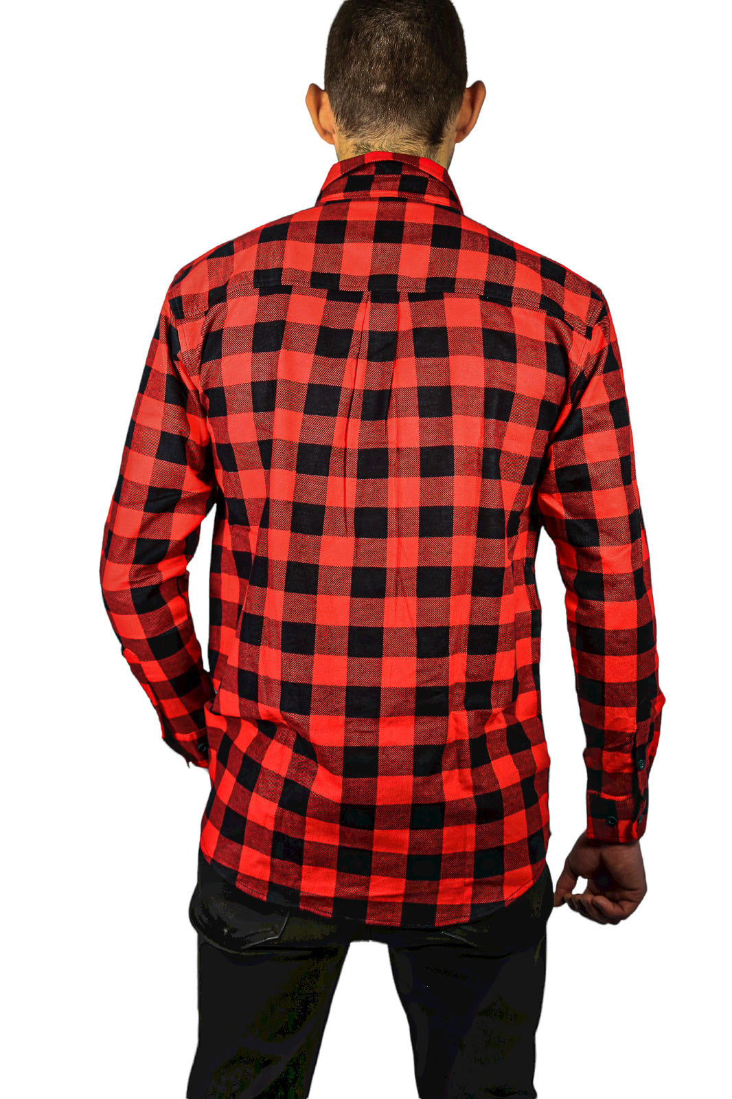 Mens 100% Cotton Flannelette Shirt Long Sleeve Check Authentic Flannel - Red/Black - 4XL