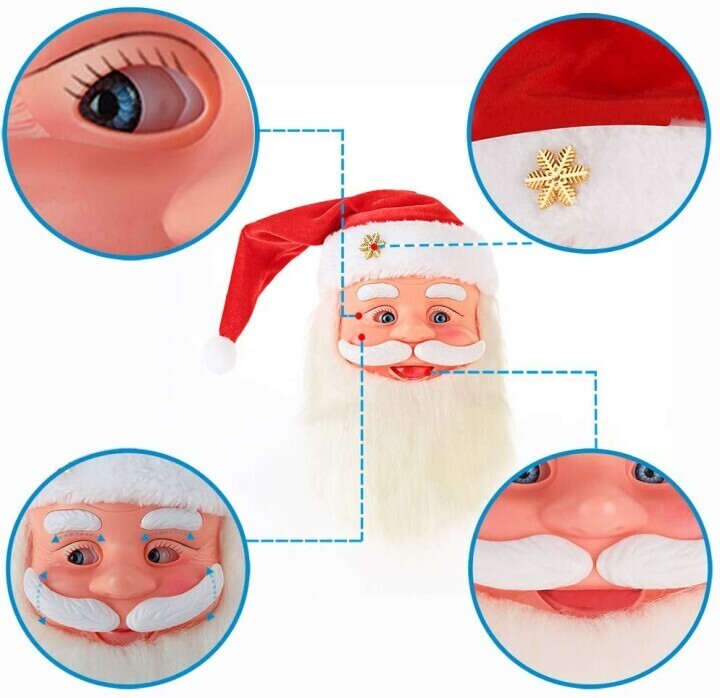 Singing Moving Eyes And Beard Shaking Hat Music Santa Claus Xmas Christmas Decor