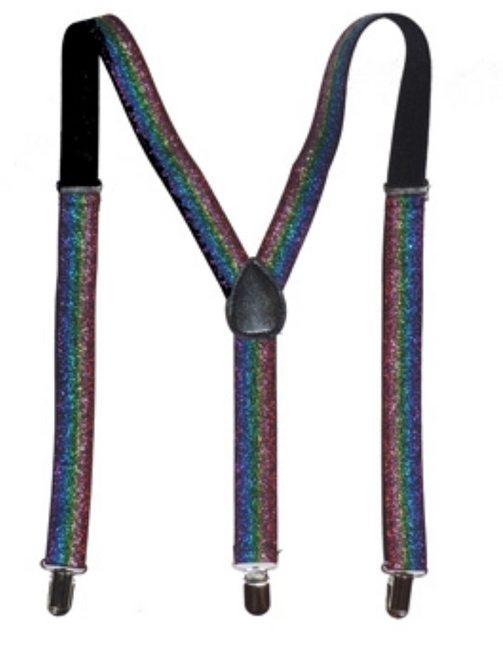 GLITTER SPARKLE SUSPENDERS Braces Clipon Elastic Y-Back Slim Adjustable  - Rainbow (Glitter)