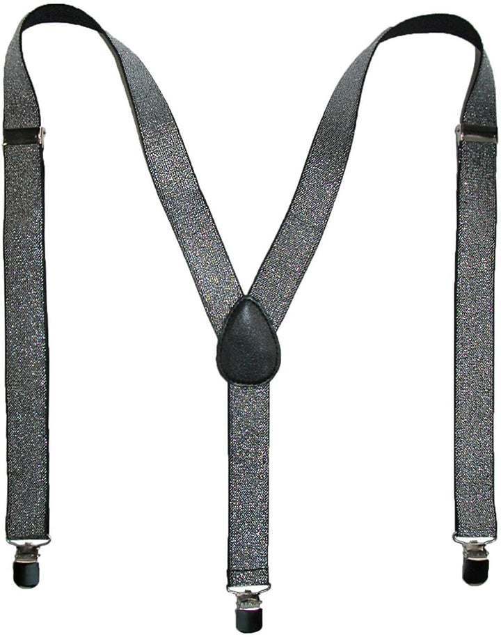 GLITTER SPARKLE SUSPENDERS Braces Clipon Elastic Y-Back Slim Adjustable  - Silver (Glitter)