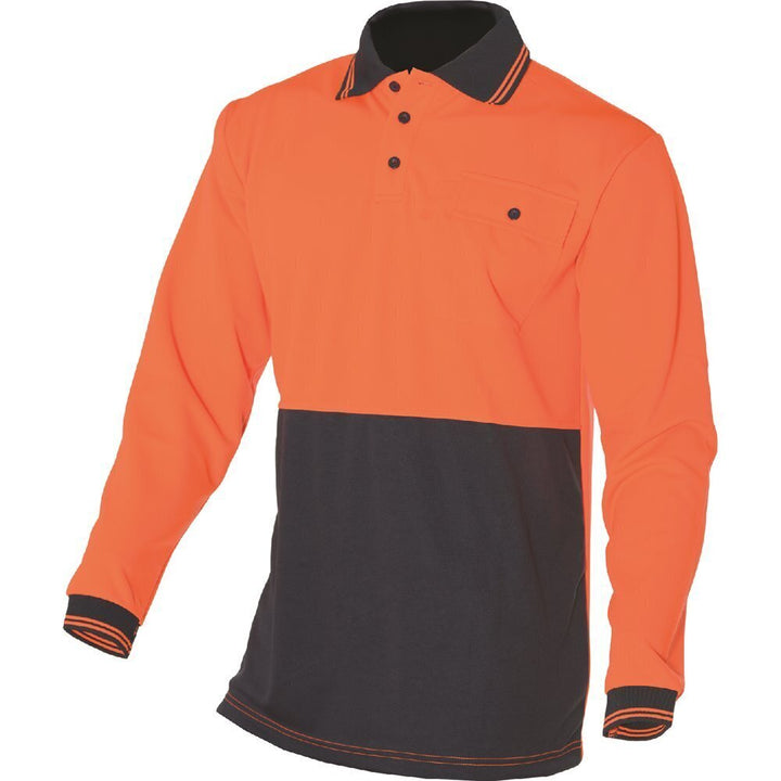 HUSKI Hi Vis Polo Shirt Long Sleeve Safety High Visibility Workwear Driver PPE - Orange - XXL