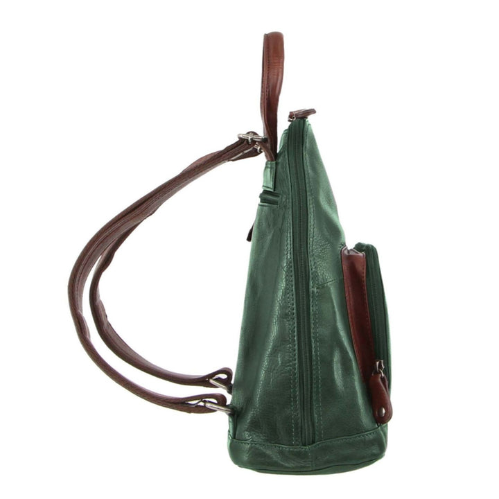 Milleni Genuine Italian Leather Soft Nappa Leather Backpack Bag Travel - Emerald/Chestnut