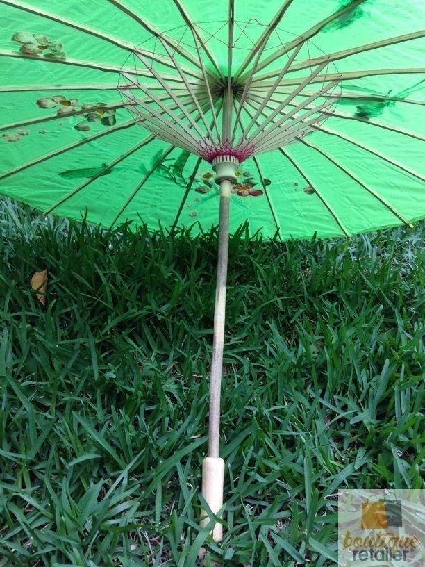 PARASOL UMBRELLA Chinese Japanese Bamboo Flower Pattern Fabric 80cm Diameter - Light Green