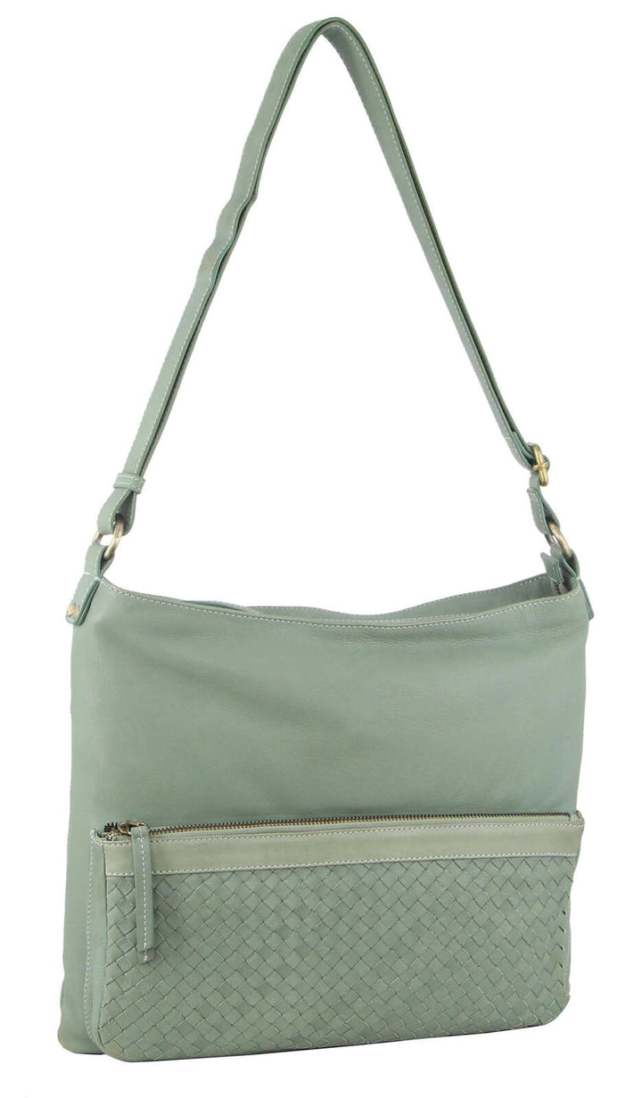 Pierre Cardin Womens Woven Leather Flap Cross-Body Bag Handbag - Mint