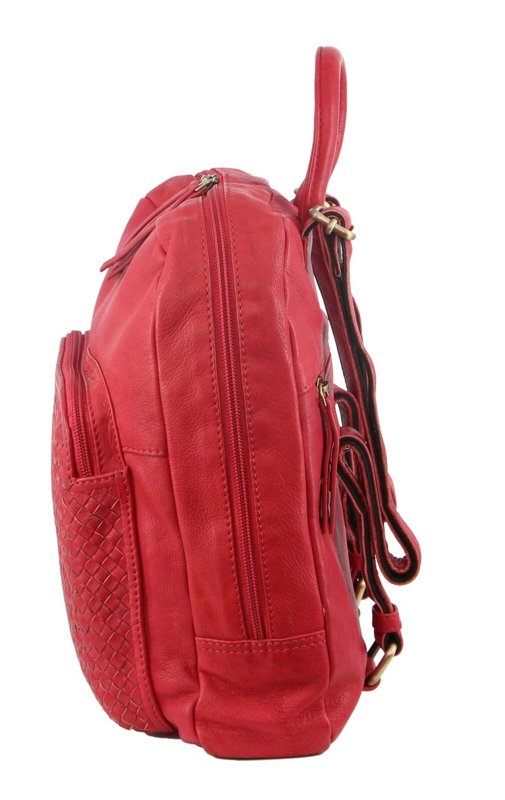 Pierre Cardin Womens Woven Soft Leather Backpack Bag Travel Designer - Red