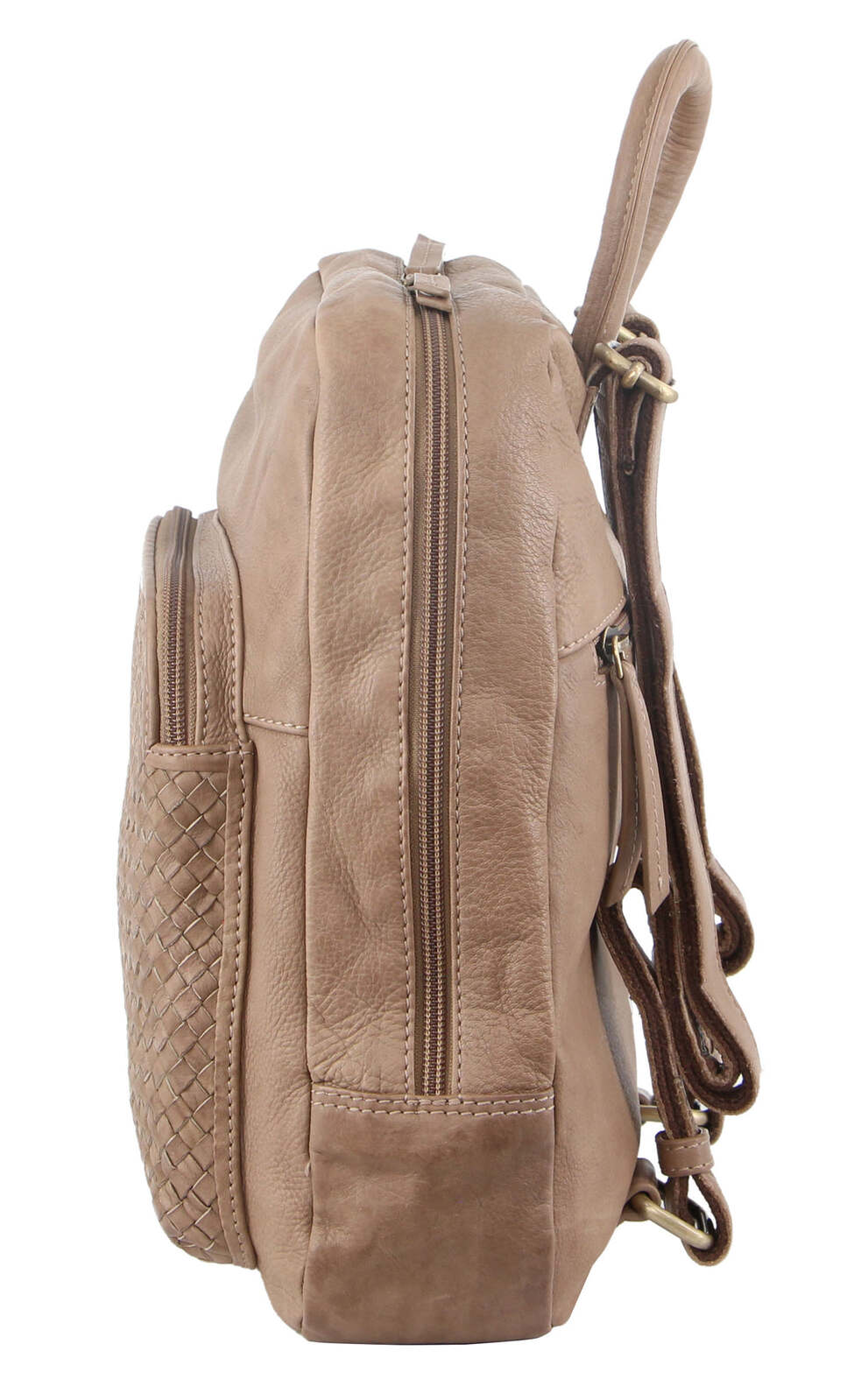 Pierre Cardin Womens Woven Leather Backpack Bag - Taupe