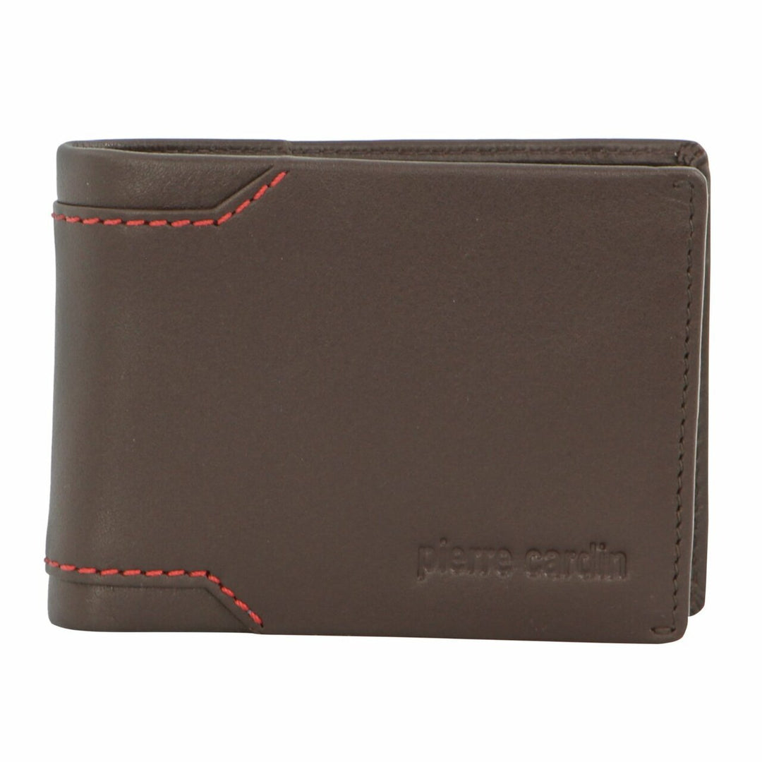 Pierre Cardin Soft Italian Leather Mens Bi-Fold Wallet with Central Flap - Brown