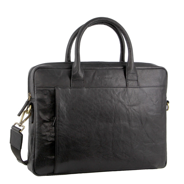 Pierre Cardin Leather Multi-Handle 15" Laptop Computer Bag - Black