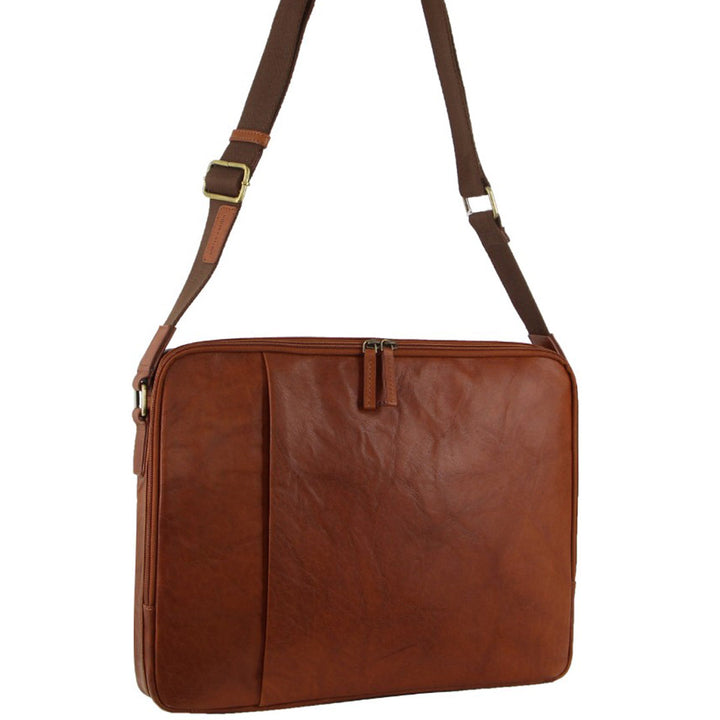 Pierre Cardin Crumpled Leather 15" Laptop Computer Bag - Tan