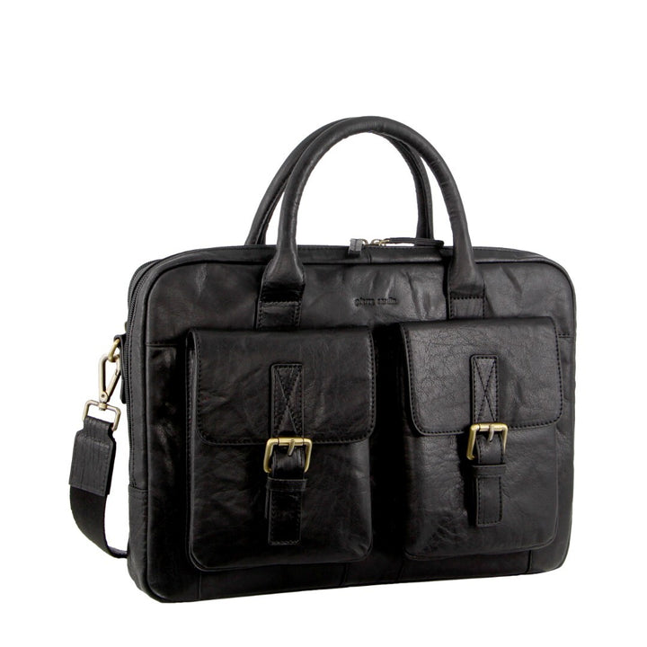 Pierre Cardin Leather Multi-Compartment Business 15" Laptop Bag - Black