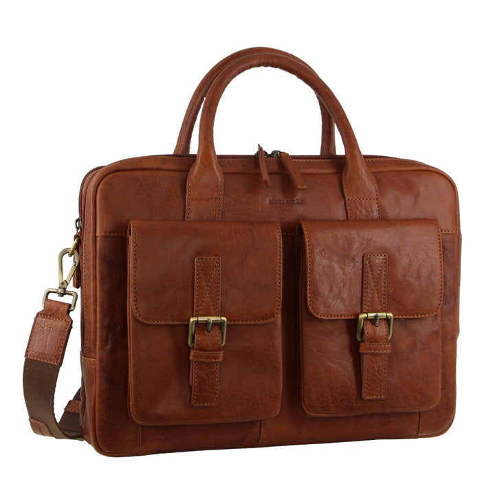 Pierre Cardin Leather Multi-Compartment Business 15" Laptop Bag - Tan