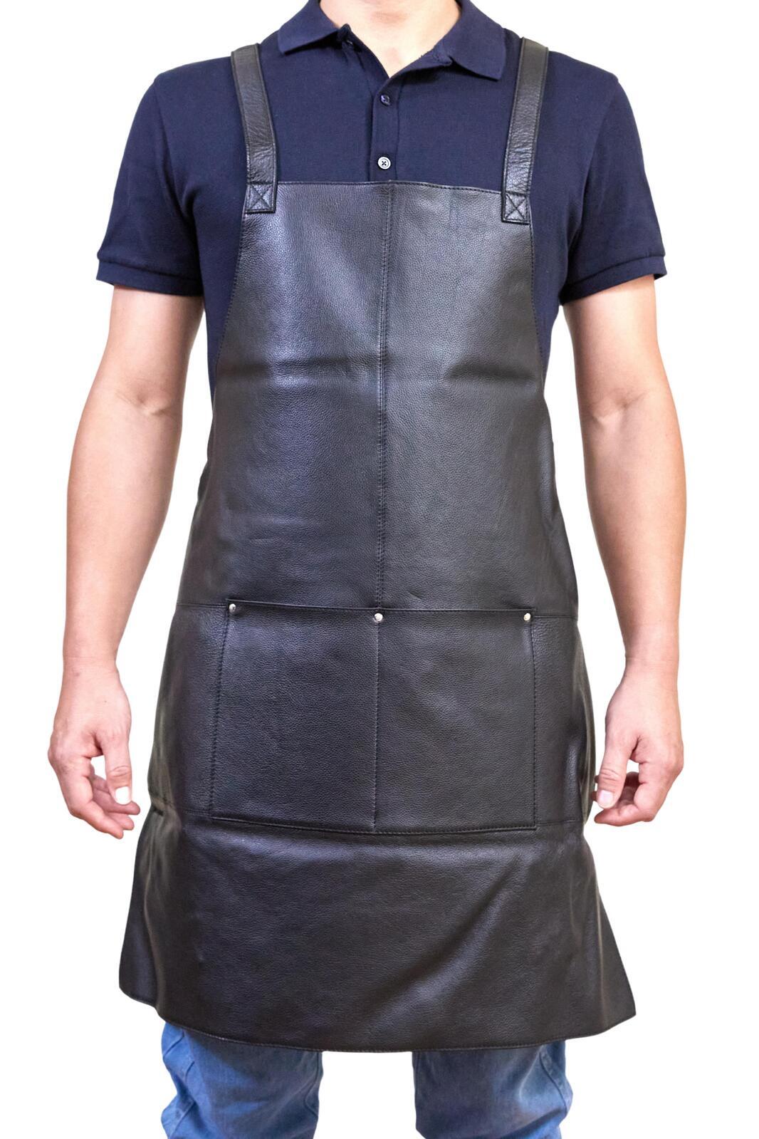 Pierre Cardin Professional Leather Apron Butcher Woodwork Hairdressing Barber Chef - Black