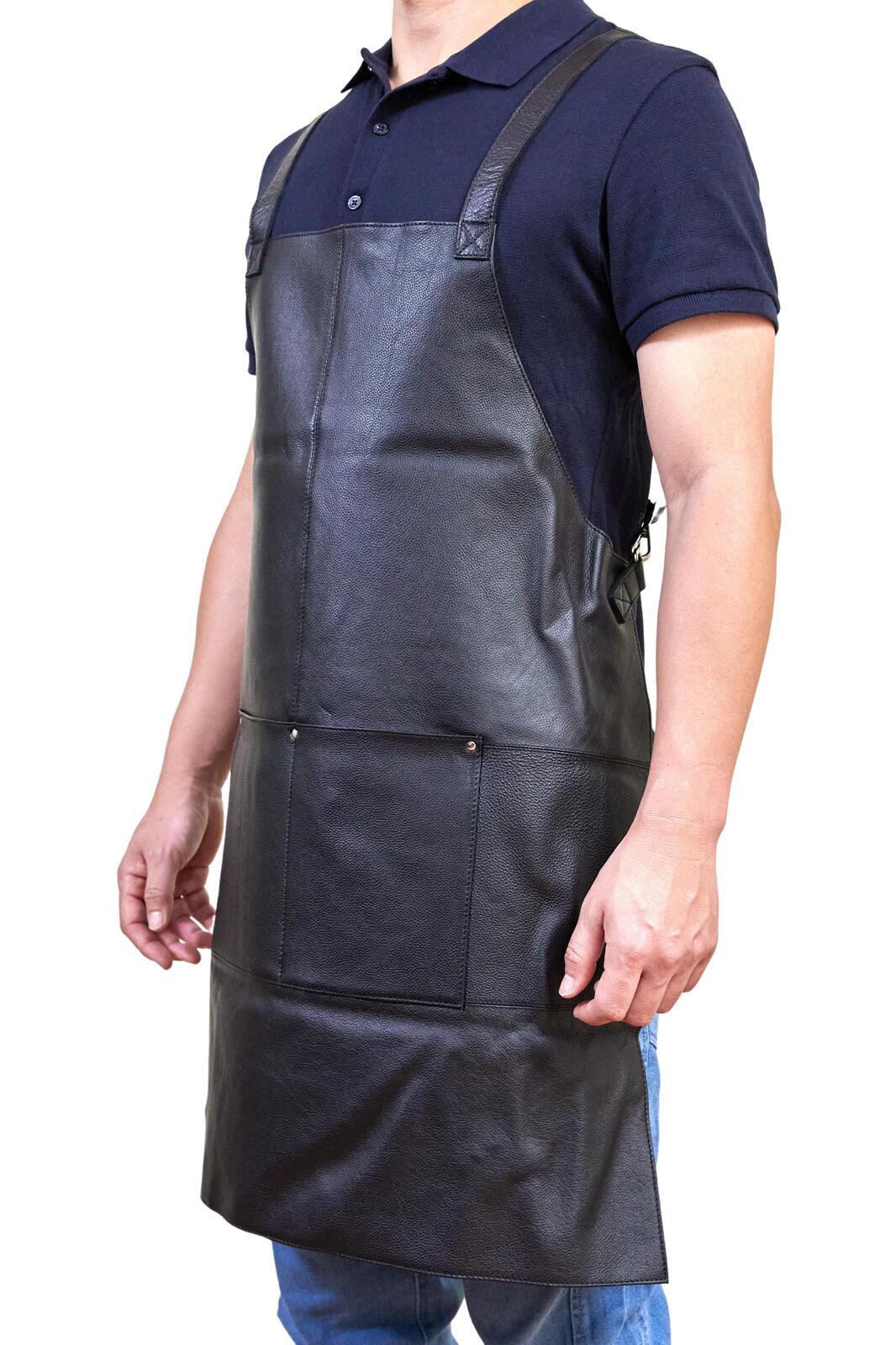 Pierre Cardin Professional Leather Apron Butcher Woodwork Hairdressing Barber Chef - Black