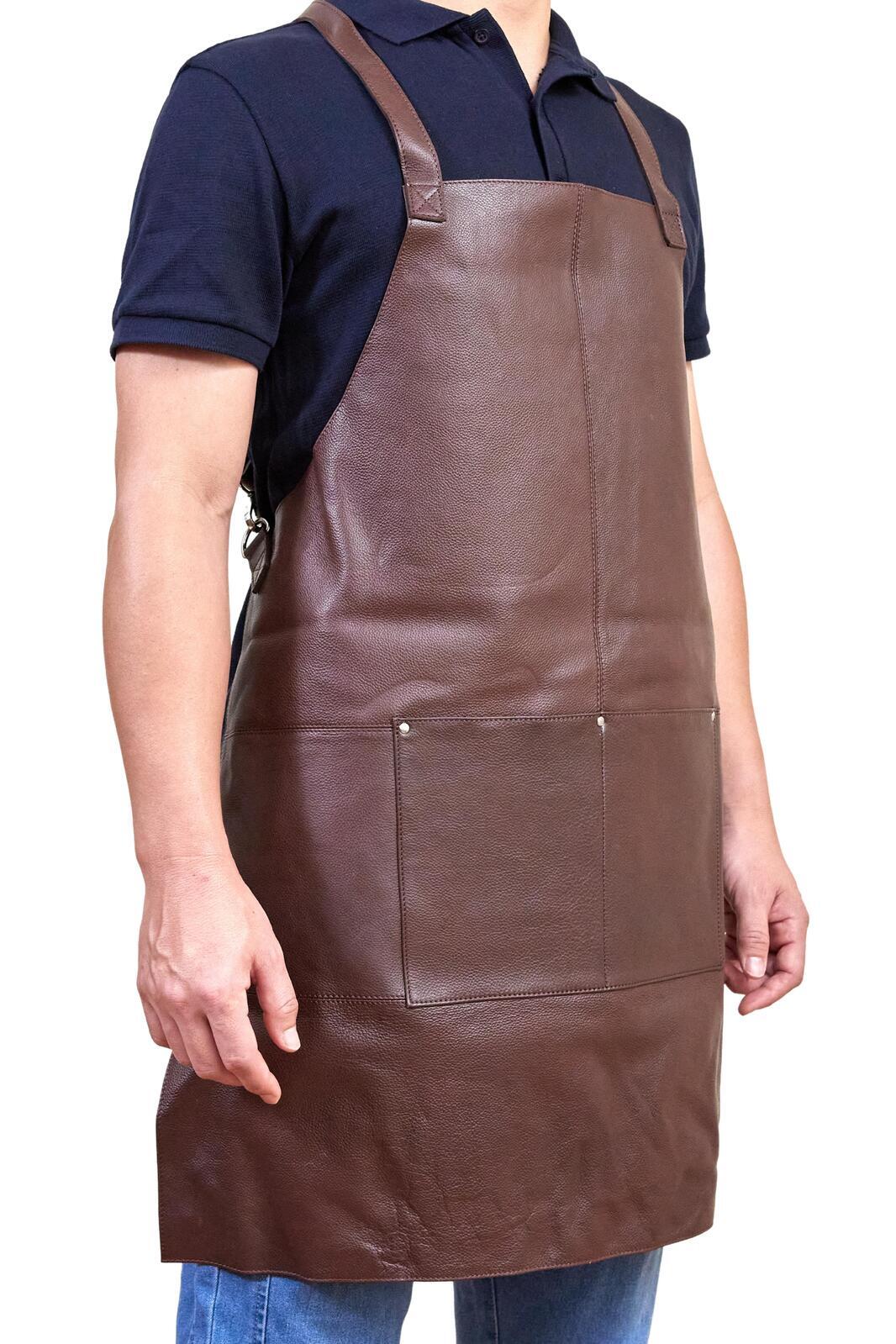 Pierre Cardin Professional Leather Apron Butcher Woodwork Hairdressing Barber Chef - Brown