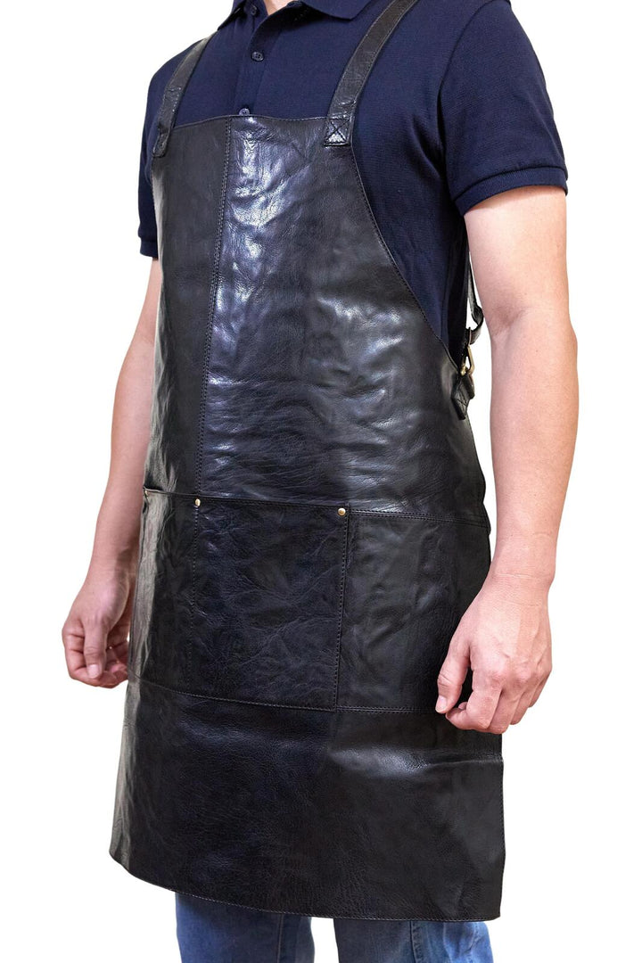 Pierre Cardin Professional Leather Apron Butcher Woodwork Hairdressing Barber Chef - Black