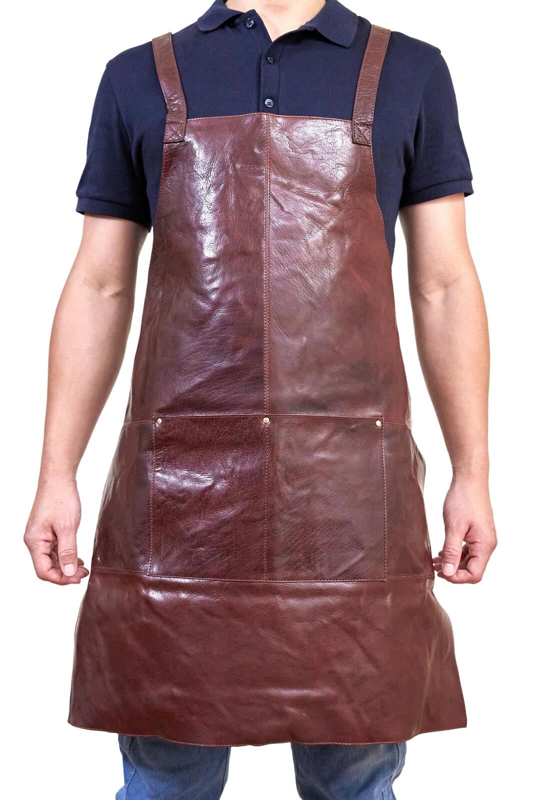 Pierre Cardin Professional Leather Apron Butcher Woodwork Hairdressing Barber Chef - Chestnut