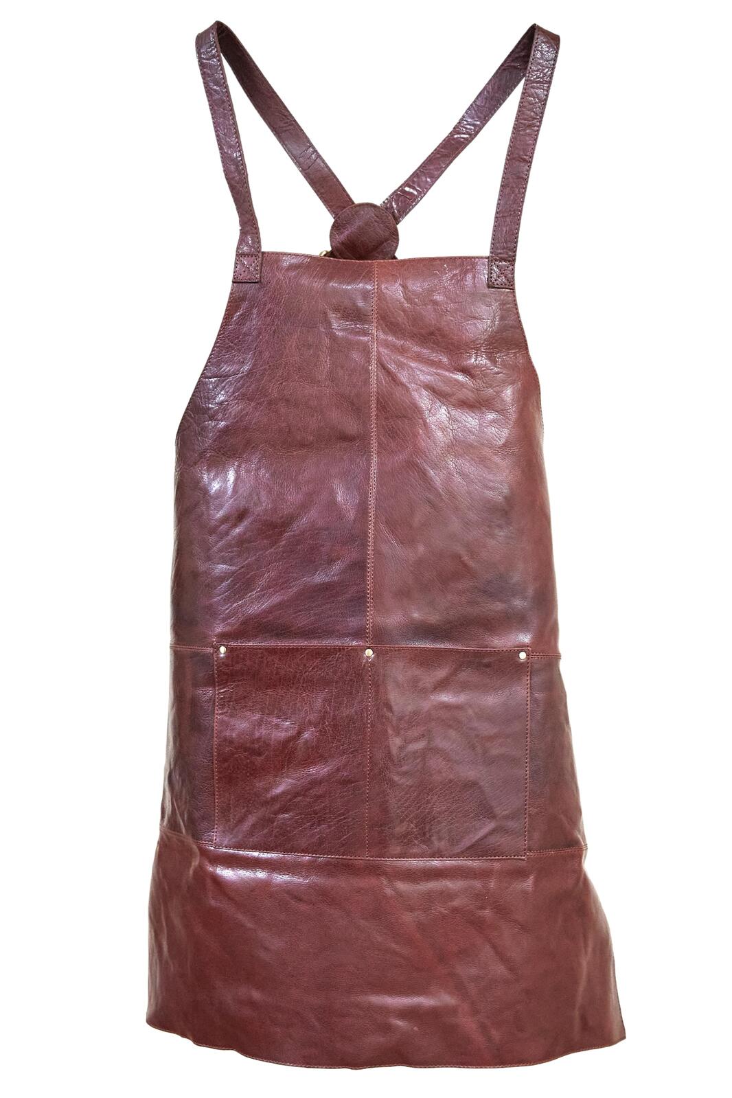 Pierre Cardin Professional Leather Apron Butcher Woodwork Hairdressing Barber Chef - Chestnut