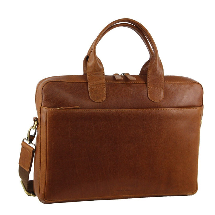 Pierre Cardin Mens Italian Leather 15" Laptop Computer Bag Travel - Tan