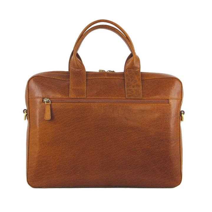 Pierre Cardin Mens Italian Leather 15" Laptop Computer Bag Travel - Tan