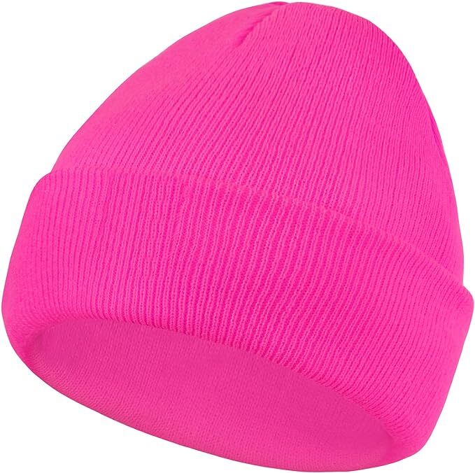 PLAIN BEANIE Unisex Mens Womens Winter Warm Hat Ski Cap Knit One Size - Fluro Pink