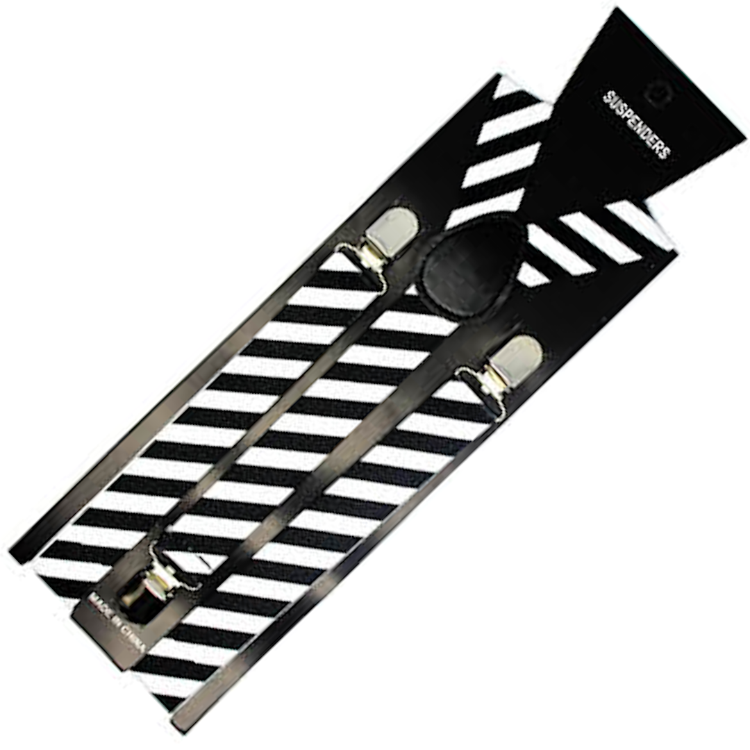 Mens Suspenders Braces Adjustable Strong Clip On Elastic Formal Wedding Slim - Black/White Diagonal Stripes