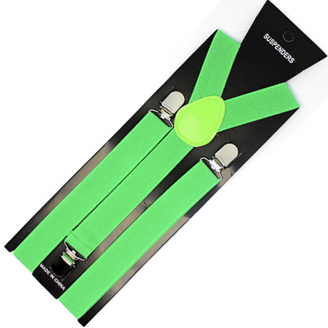 Mens Suspenders Braces Adjustable Strong Clip On Elastic Formal Wedding Slim - Dark Green