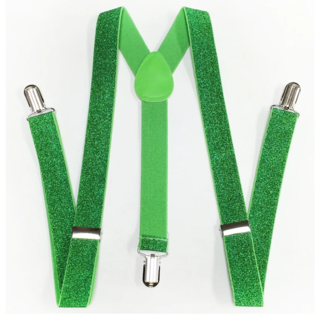 Mens Suspenders Braces Adjustable Strong Clip On Elastic Formal Wedding Slim - Green (Glitter)