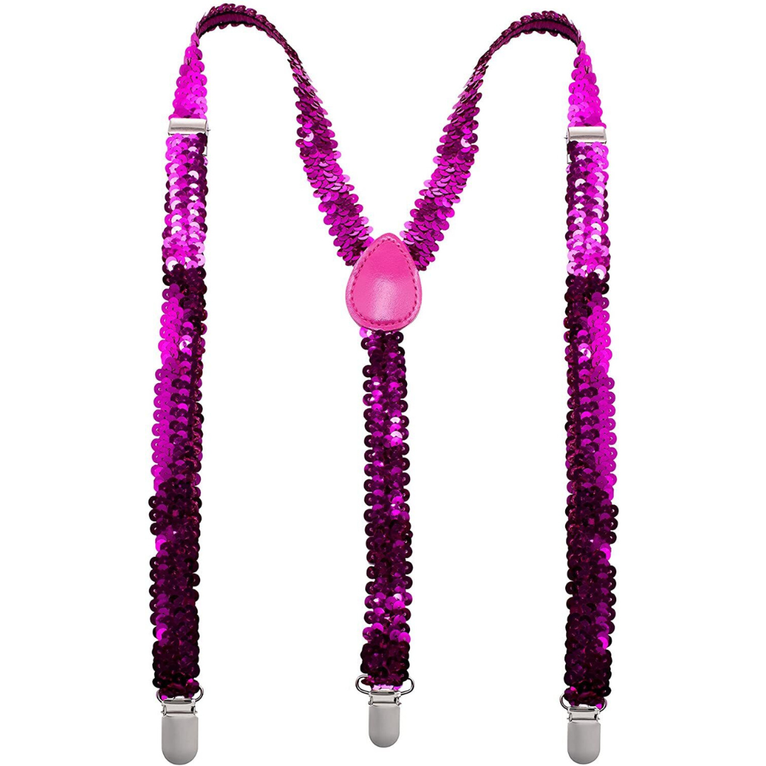 Mens Suspenders Braces Adjustable Strong Clip On Elastic Formal Wedding Slim - Hot Pink (Sequin)