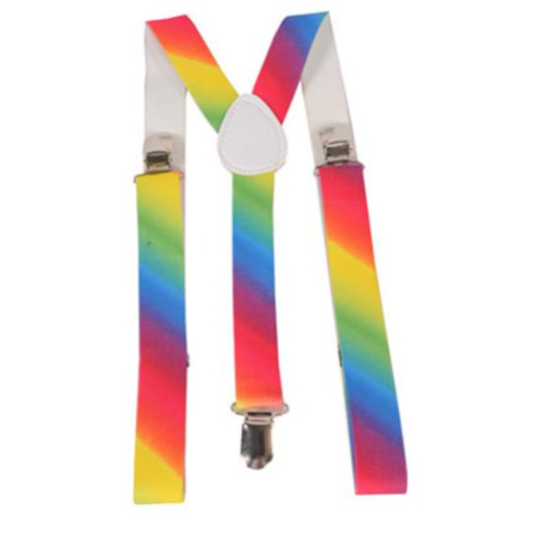 Mens Suspenders Braces Adjustable Strong Clip On Elastic Formal Wedding Slim - Rainbow