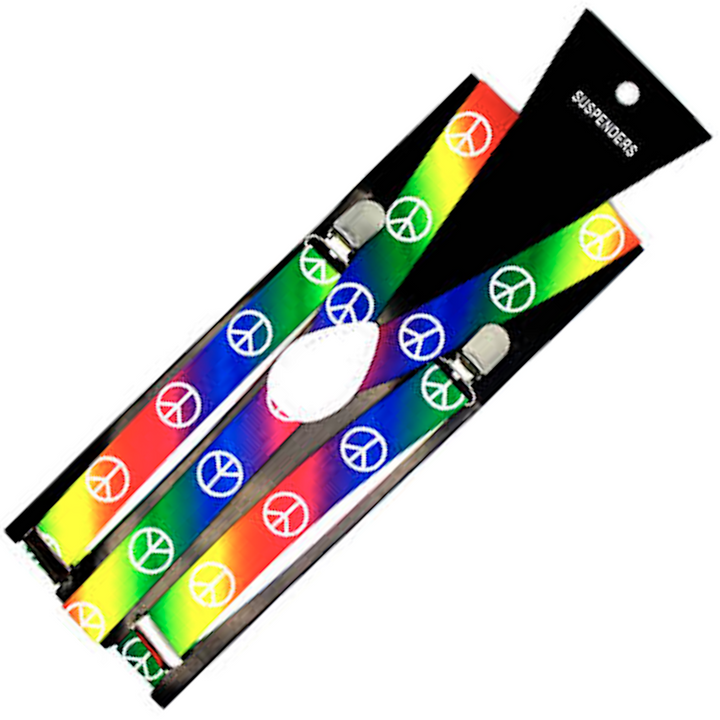 Mens Suspenders Braces Adjustable Strong Clip On Elastic Formal Wedding Slim - Rainbow with Peace Symbol