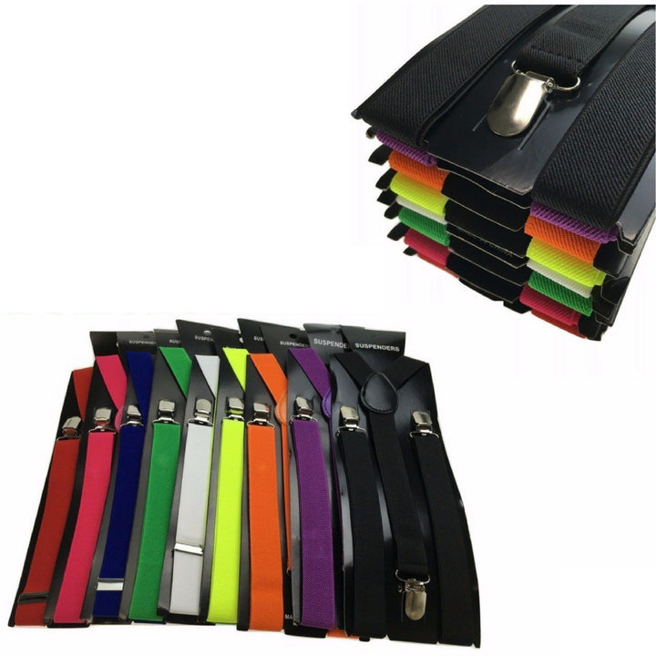 Mens Suspenders Braces Adjustable Strong Clip On Elastic Formal Wedding Slim - Rainbow with Peace Symbol