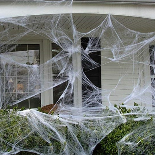 STRETCHABLE SPIDER WEB Spooky Halloween Decoration + 2 Spiders Party Decor Ghost