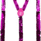 SEQUIN SUSPENDERS Unisex Adjustable Braces Clip On Elastic Y-Back  - Hot Pink