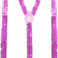 SEQUIN SUSPENDERS Unisex Adjustable Braces Clip On Elastic Y-Back  - Light Pink