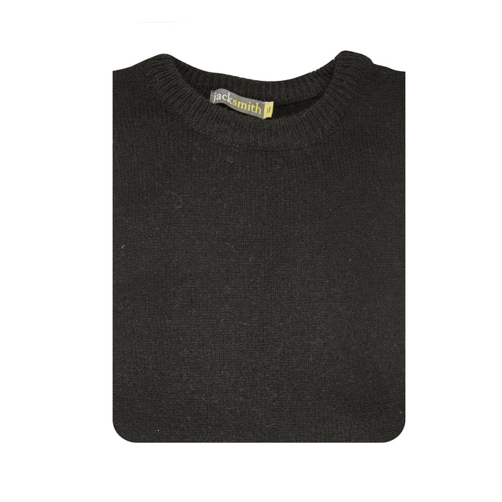 100% SHETLAND WOOL CREW Round Neck Knit JUMPER Pullover Mens Sweater Knitted - Plain Black - 5XL