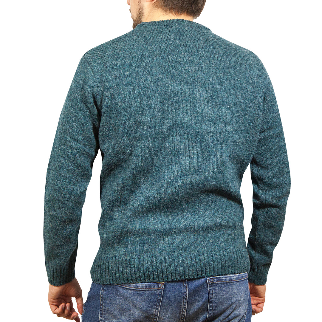 100% SHETLAND WOOL CREW Round Neck Knit JUMPER Pullover Mens Sweater Knitted - Sherwood (32) - 4XL