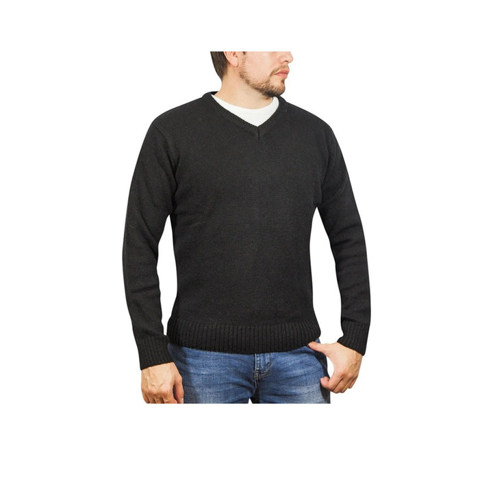 100% Shetland Wool V Neck Knit Jumper Pullover Mens Sweater Knitted - Plain Black - 3XL