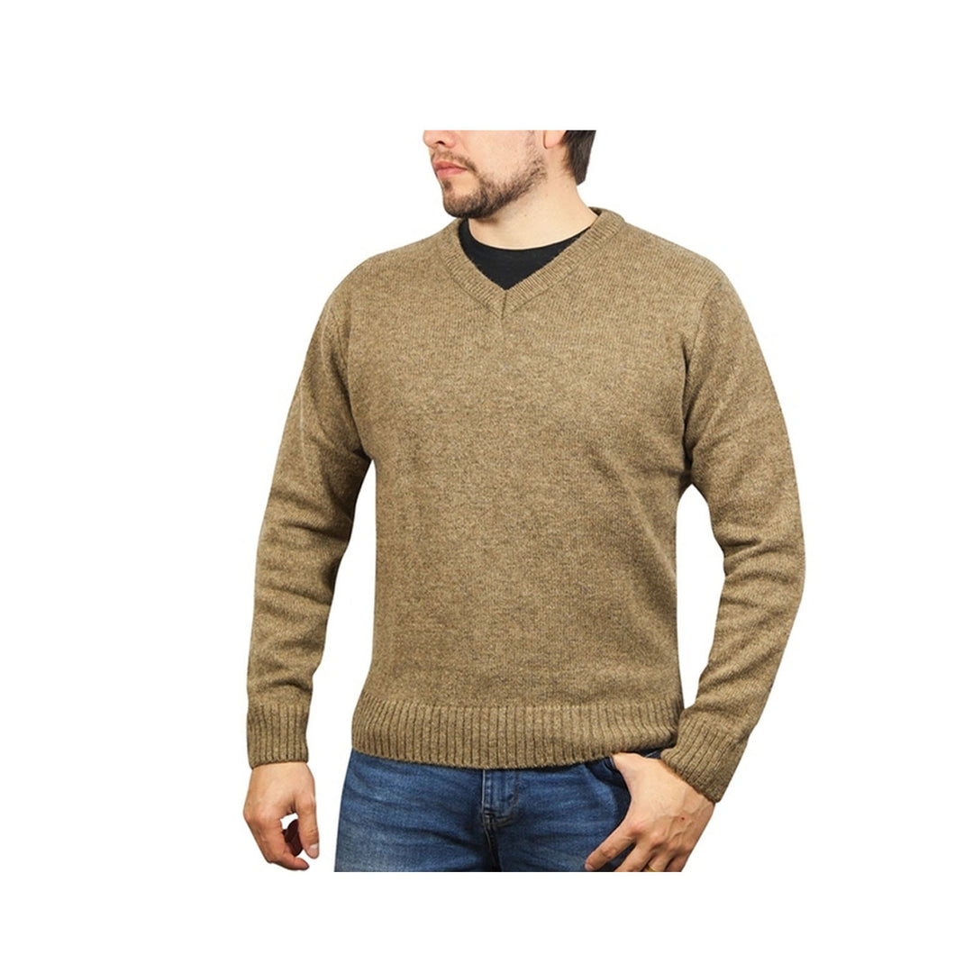 100% Shetland Wool V Neck Knit Jumper Pullover Mens Sweater Knitted - Nutmeg (23) - 3XL