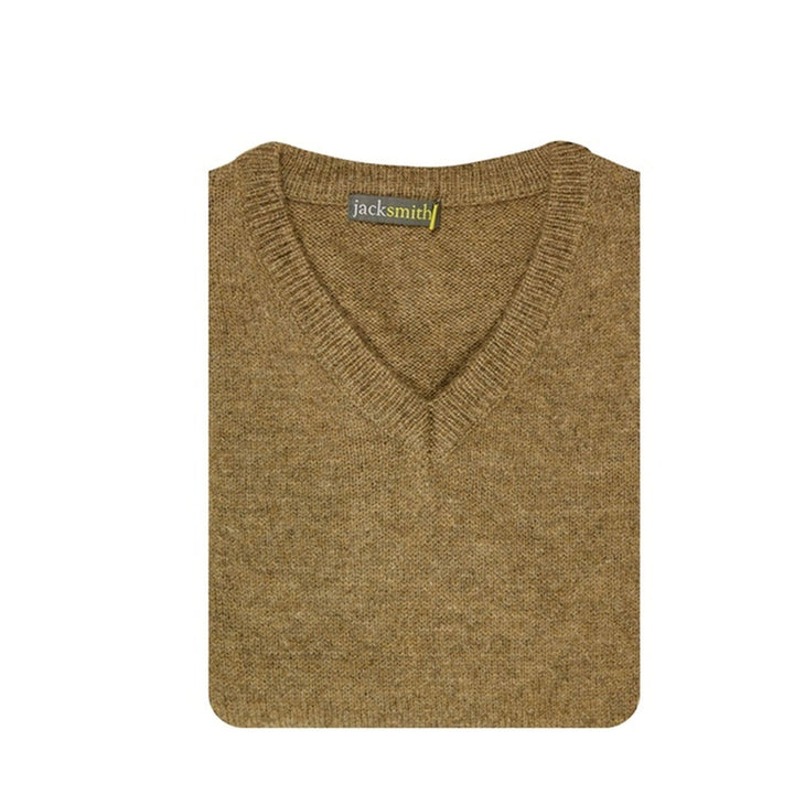 100% Shetland Wool V Neck Knit Jumper Pullover Mens Sweater Knitted - Nutmeg (23) - 3XL