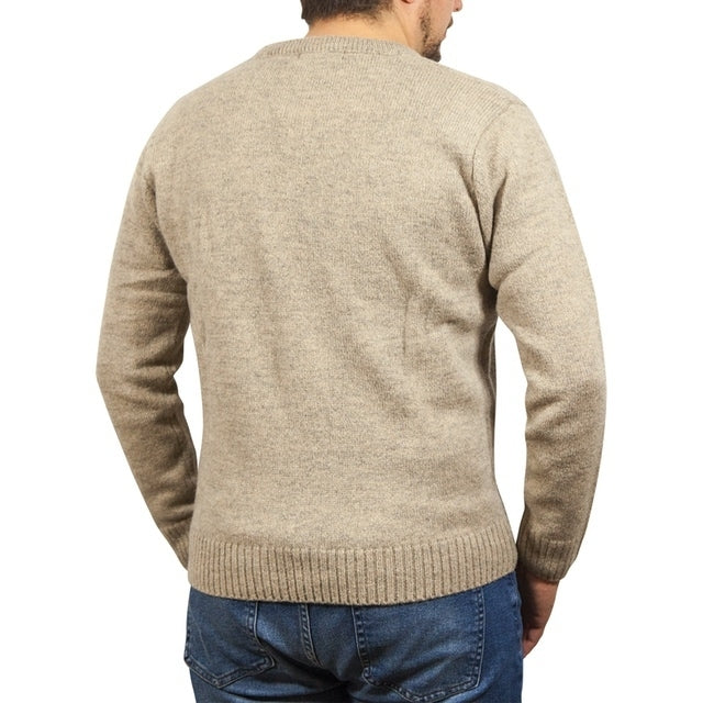 100% Shetland Wool V Neck Knit Jumper Pullover Mens Sweater Knitted - Oat Marle (03) - S