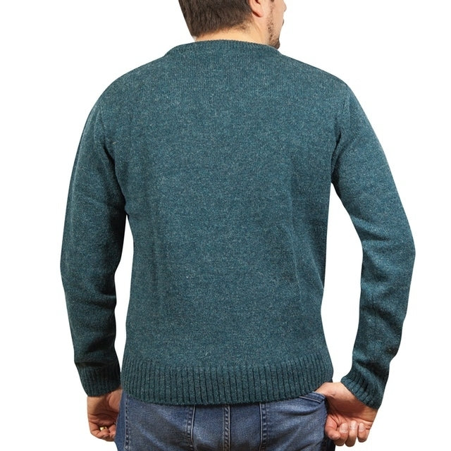 100% Shetland Wool V Neck Knit Jumper Pullover Mens Sweater Knitted - Sherwood (32) - L