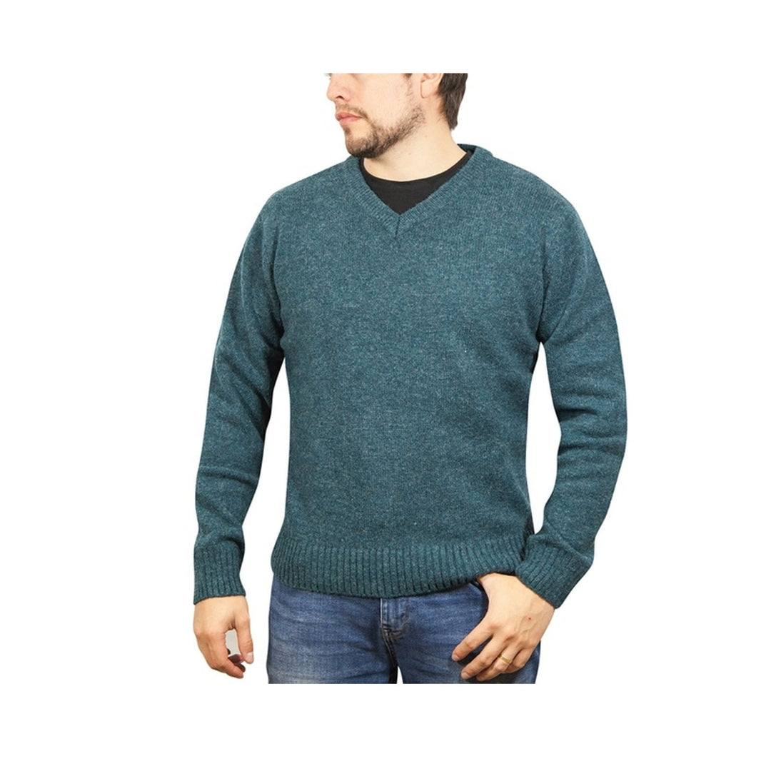 100% Shetland Wool V Neck Knit Jumper Pullover Mens Sweater Knitted - Sherwood (32) - XXL