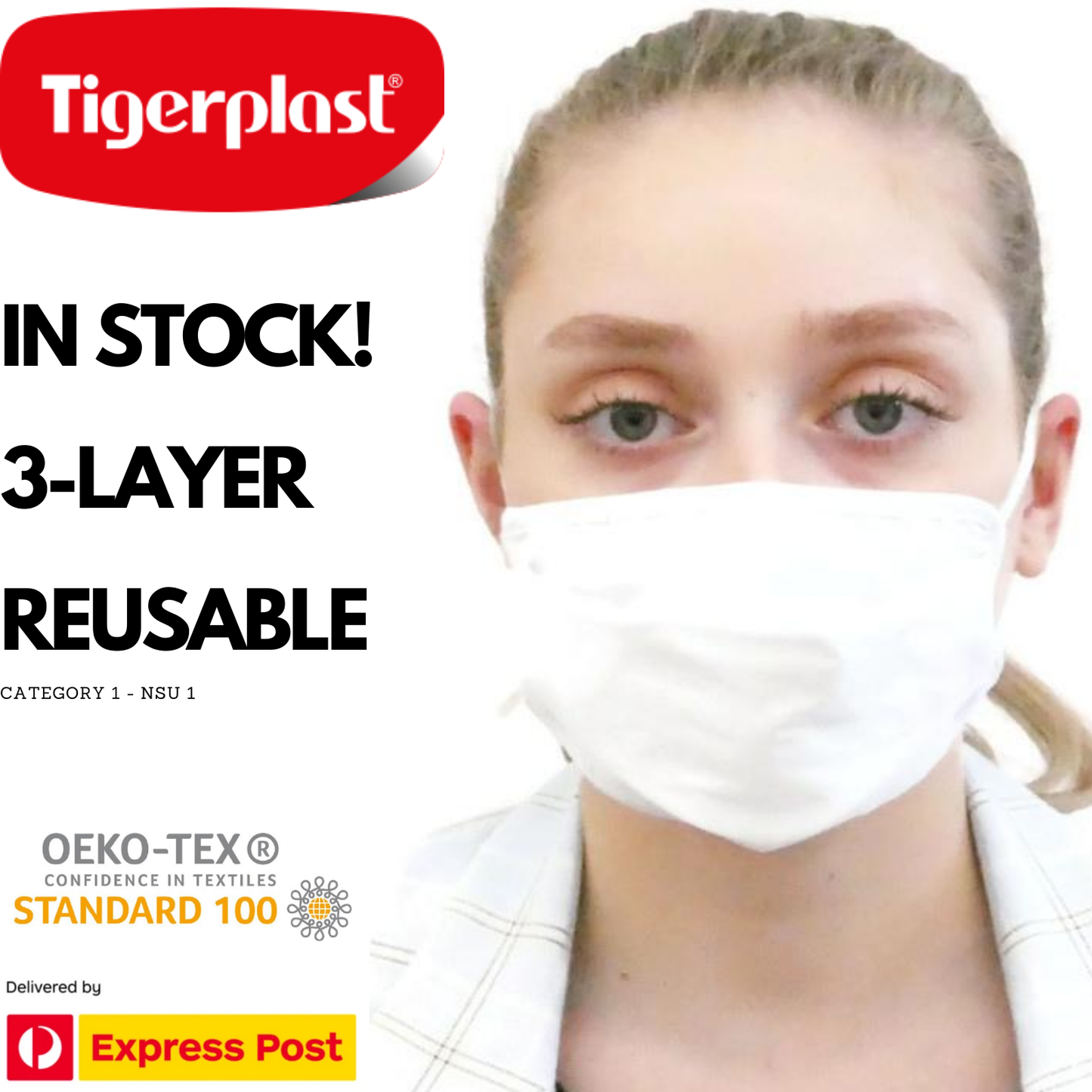 TIGERPLAST Kids Fabric Face Mask Washable Reusable Mask Protect Mouth Cover - Black