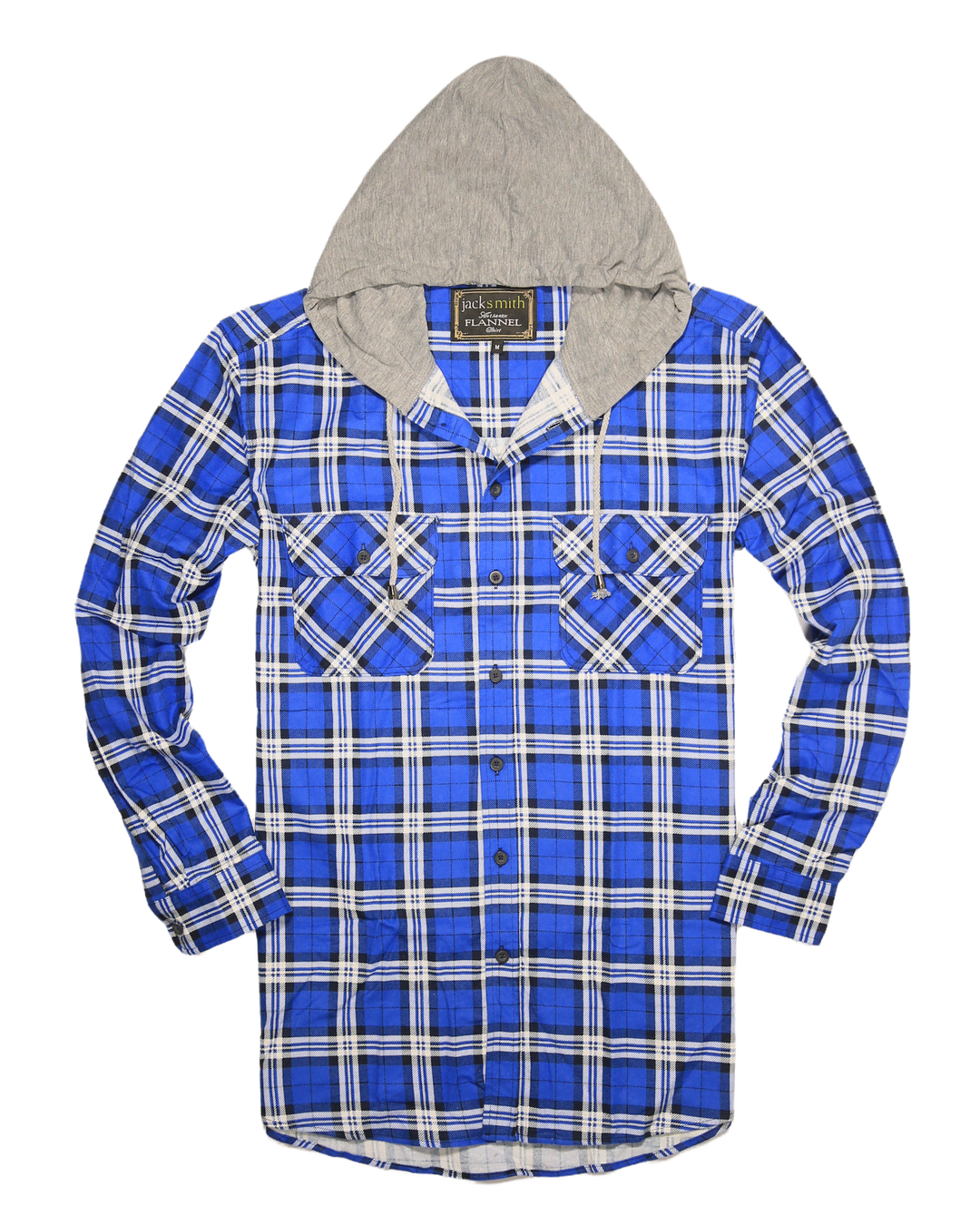 Mens Cotton Flannelette Shirt w Jersey Hood Long Sleeve Flannel - Spanish Blue - 5XL