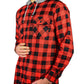 Mens Cotton Flannelette Shirt w Jersey Hood Long Sleeve Flannel - Red/Black - 6XL