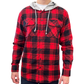 Mens Cotton Flannelette Shirt w Jersey Hood Long Sleeve Flannel - Red - XL