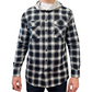 Mens Cotton Flannelette Shirt w Jersey Hood Long Sleeve Flannel - Black - M